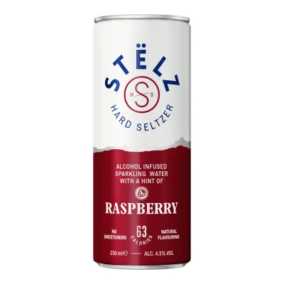 STËLZ Hard Seltzer Raspberry – tray met 12 blikjes van 25cl, frisse framboossmaak