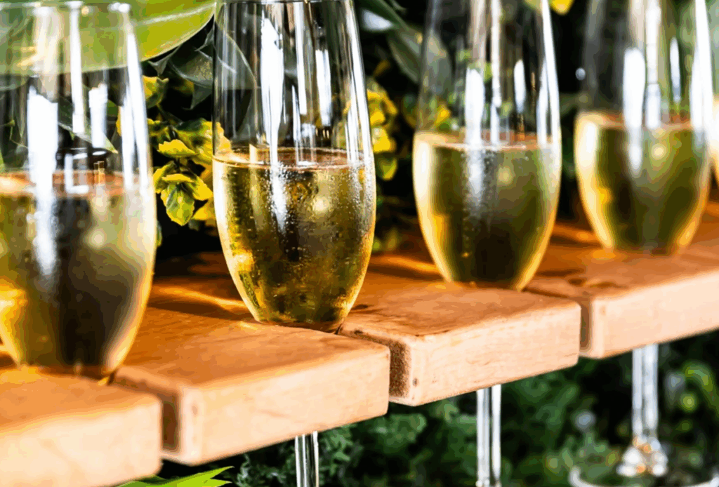 Champagneglazen van Broers Verhuur in Gestylde Champagne wand